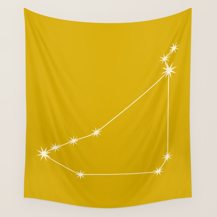 Capricorn Zodiac Star Constellation Line Art Golden Yellow Wall Tapestry Gallery Image 4