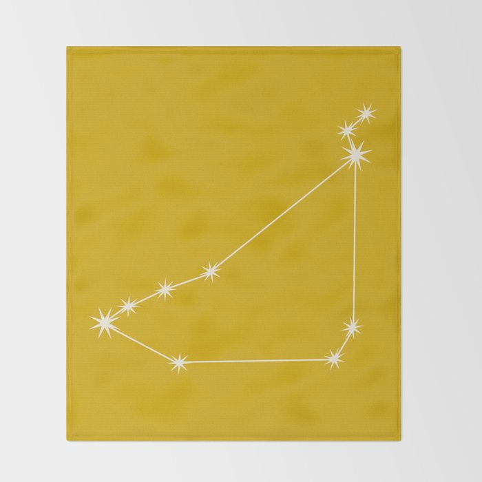 Capricorn Zodiac Star Constellation Line Art Golden Yellow Throw Blanket Gallery Image 2