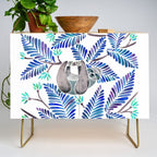 Happy Sloth - Tropical Blue Leaves Credenza Gallery Image 1