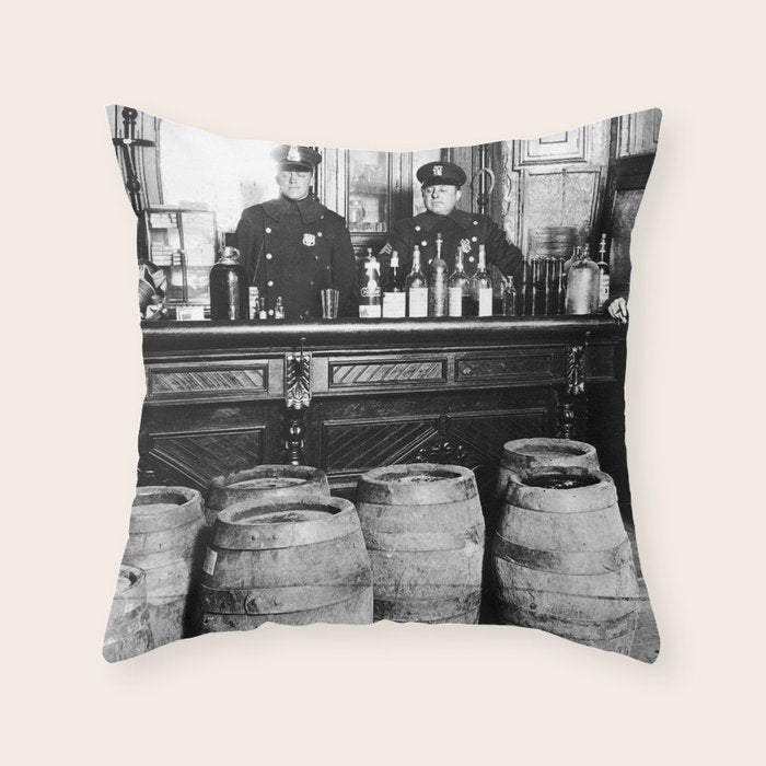 Prohibition - Speakeasy Police Raid Bootlegger - Moonshine Alcohol Throw Pillow Gallery Image 6