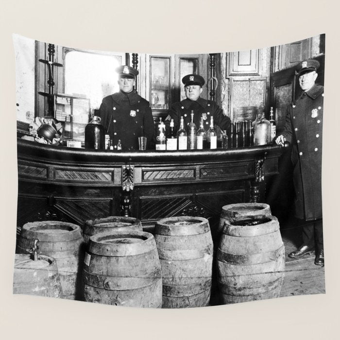 Prohibition - Speakeasy Police Raid Bootlegger - Moonshine Alcohol Wall Tapestry Gallery Image 1