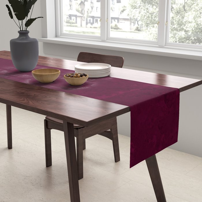 Hand painted modern abstract burgundy marble watercolor Table Runner Gallery Image 2