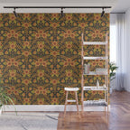 Orange, Peach, Olive Green & Dark Gray Floral Pattern Wall Mural Gallery Image 1
