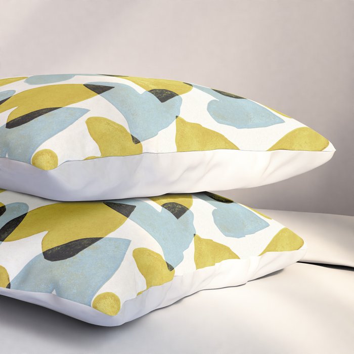 Linocut Hearts / Blue & Yellow Pillow Sham Gallery Image 3