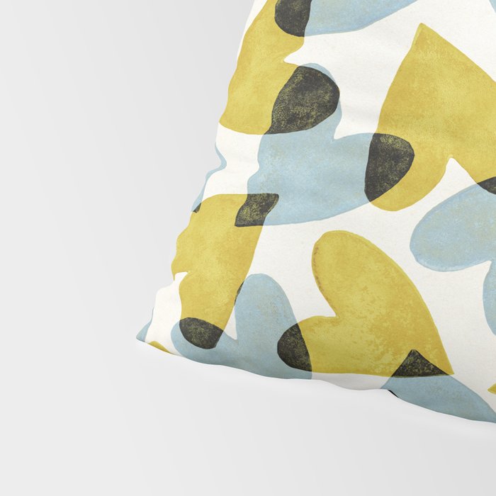 Linocut Hearts / Blue & Yellow Pillow Sham Gallery Image 4