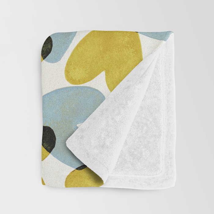 Linocut Hearts / Blue & Yellow Throw Blanket Gallery Image 3