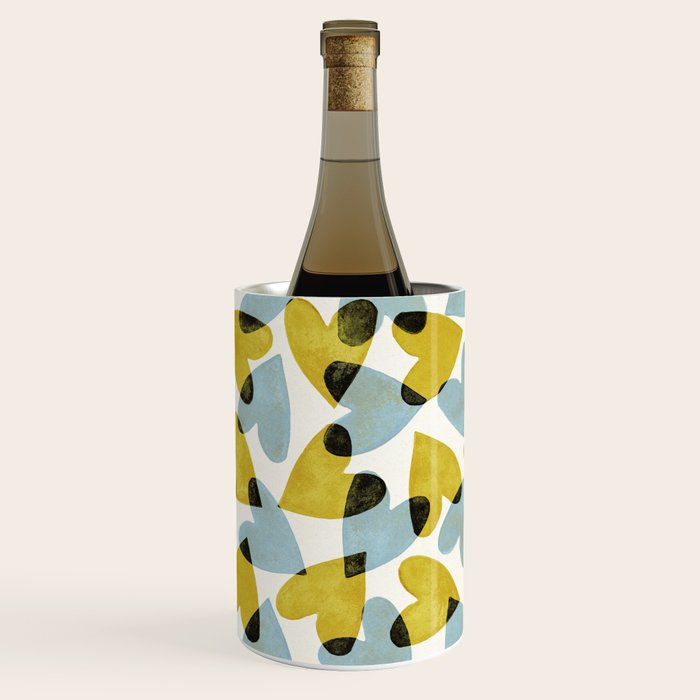 Linocut Hearts / Blue & Yellow Wine Chiller Gallery Image 2