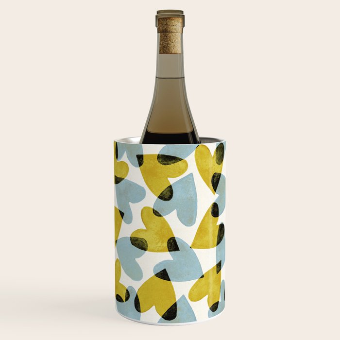 Linocut Hearts / Blue & Yellow Wine Chiller Gallery Image 3