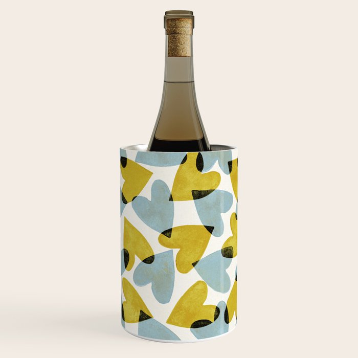 Linocut Hearts / Blue & Yellow Wine Chiller Gallery Image 1