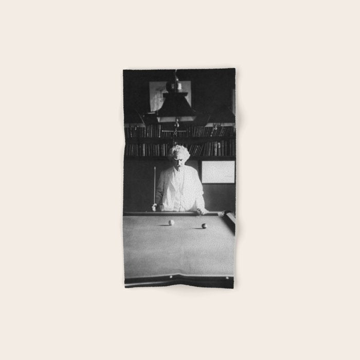 1891 Mark Twain playing billiards, pool black and white vintage photograph / photography Bath Towel Gallery Image 1