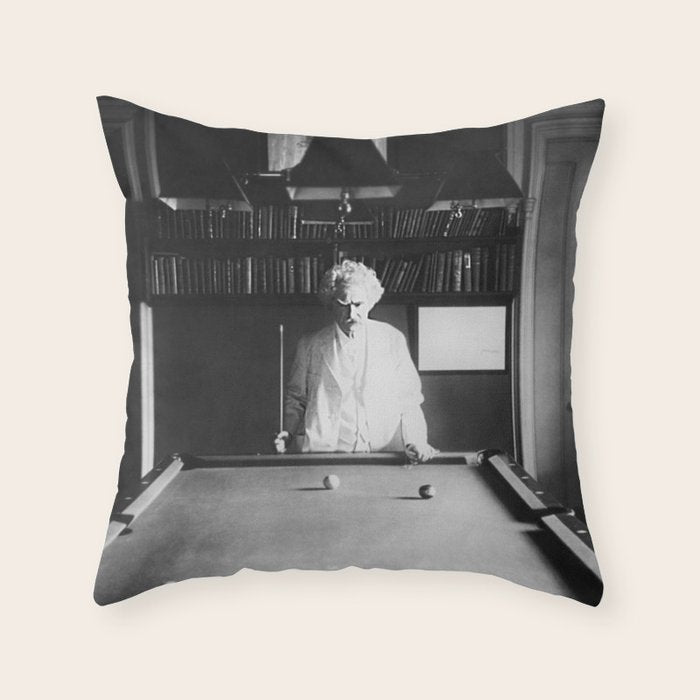 1891 Mark Twain playing billiards, pool black and white vintage photograph / photography Throw Pillow Gallery Image 6