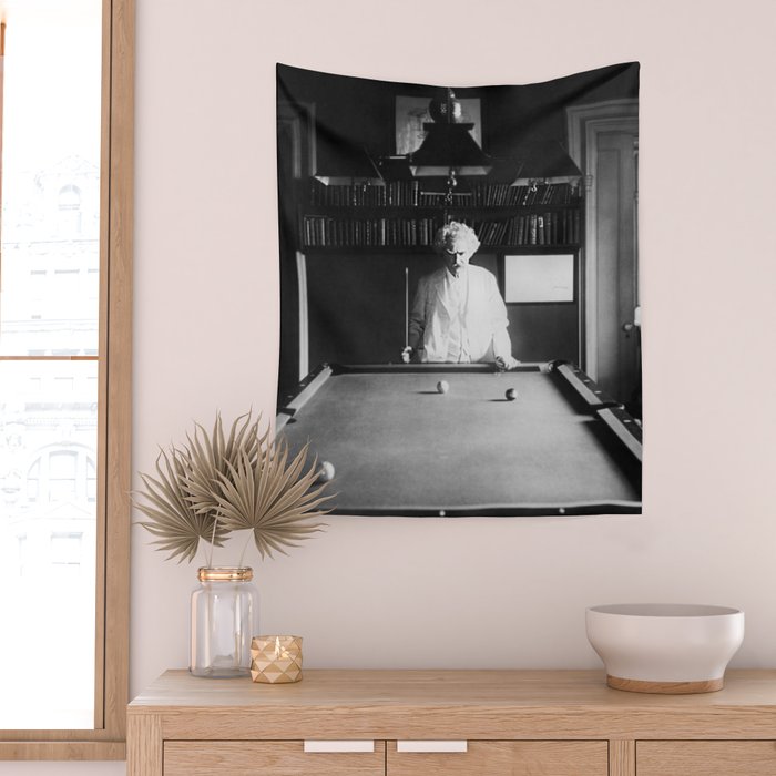 1891 Mark Twain playing billiards, pool black and white vintage photograph / photography Wall Tapestry Gallery Image 2