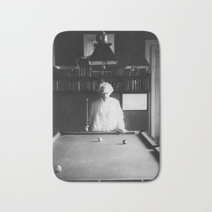 1891 Mark Twain playing billiards, pool black and white vintage photograph / photography Bath Mat Gallery Image 1