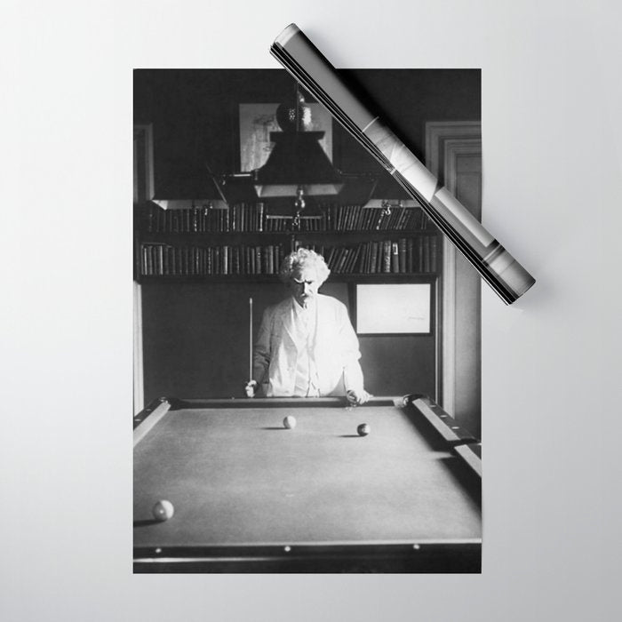 1891 Mark Twain playing billiards, pool black and white vintage photograph / photography Wrapping Paper Gallery Image 1