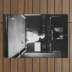 1891 Mark Twain playing billiards, pool black and white vintage photograph / photography Outdoor Rug Gallery Image 1