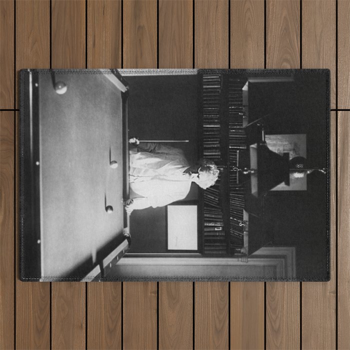 1891 Mark Twain playing billiards, pool black and white vintage photograph / photography Outdoor Rug Gallery Image 1