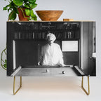 1891 Mark Twain playing billiards, pool black and white vintage photograph / photography Credenza Gallery Image 1