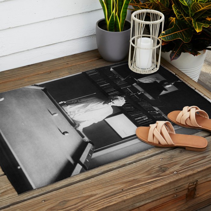 1891 Mark Twain playing billiards, pool black and white vintage photograph / photography Outdoor Rug Gallery Image 2