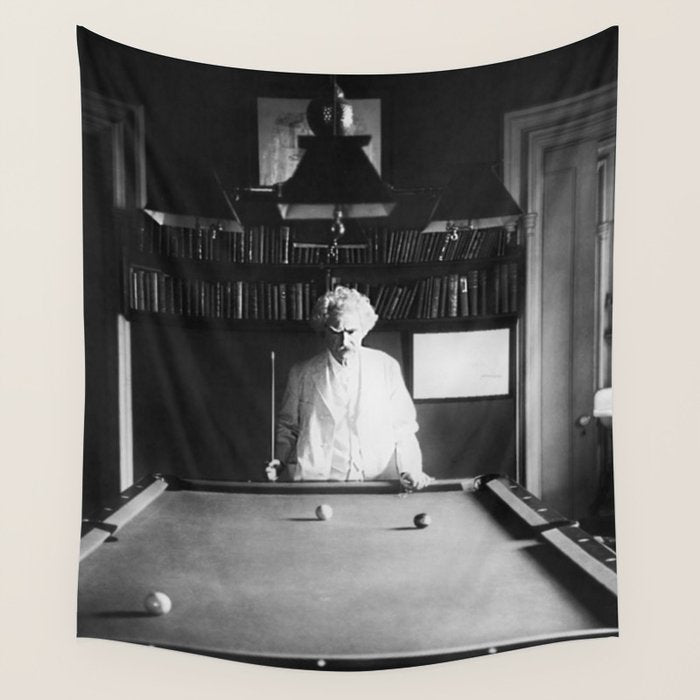 1891 Mark Twain playing billiards, pool black and white vintage photograph / photography Wall Tapestry Gallery Image 4