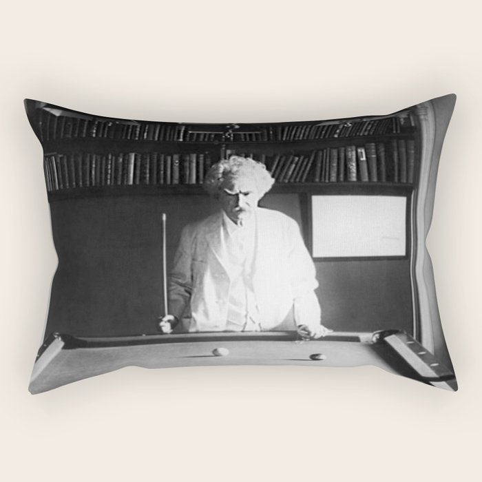 1891 Mark Twain playing billiards, pool black and white vintage photograph / photography Rectangular Pillow Gallery Image 1