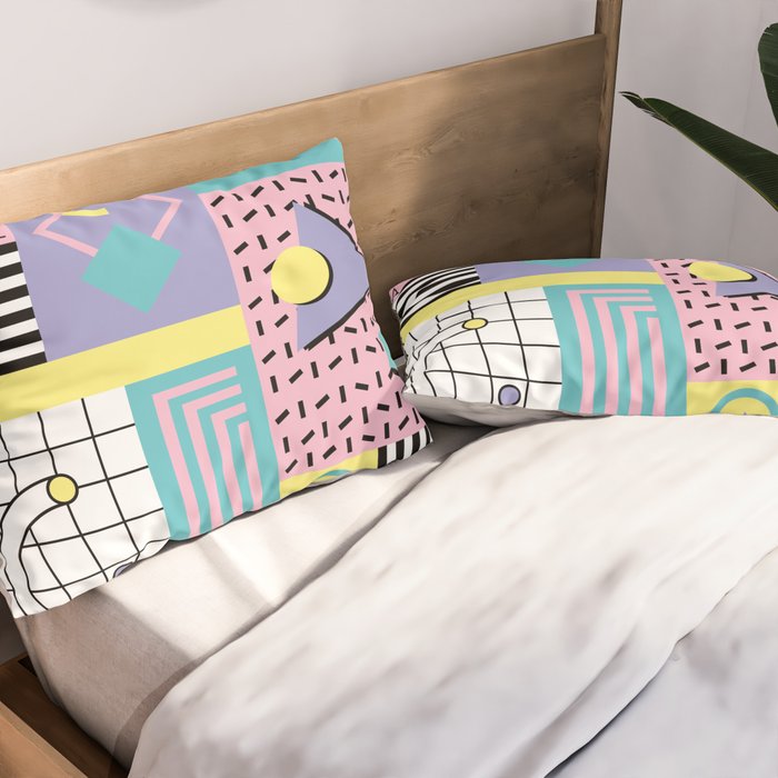 Memphis Pattern 27 - 80s - 90s Retro / 1st year anniversary design Pillow Sham Gallery Image 2