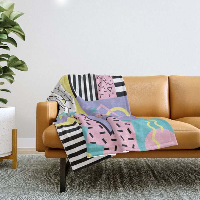 Memphis Pattern 27 - 80s - 90s Retro / 1st year anniversary design Throw Blanket Gallery Image 1
