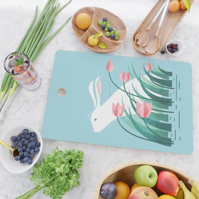 Rabbit Resting, Sky Blue Version Cutting Board Gallery Image 2