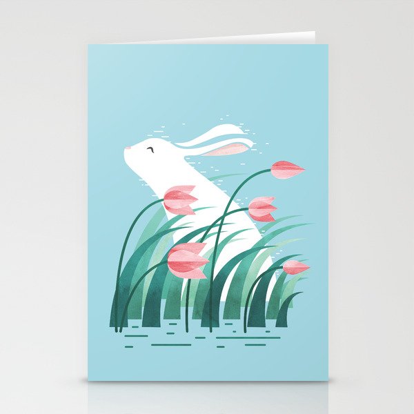 Rabbit Resting, Sky Blue Version Stationery Card