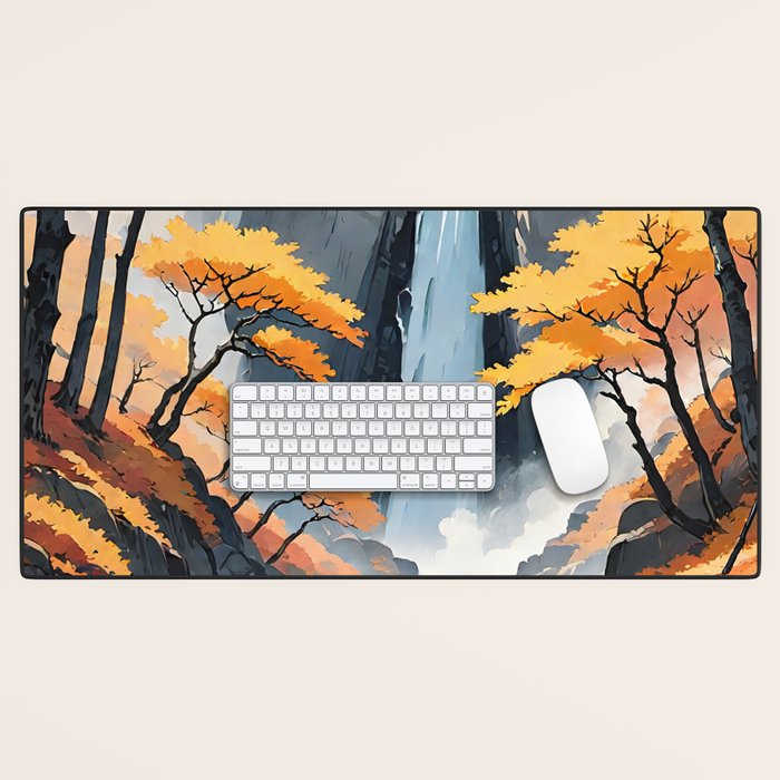 Autumn Falls - A Contemporary Ukiyo-e Nature Landscape Desk Mat Gallery Image 1