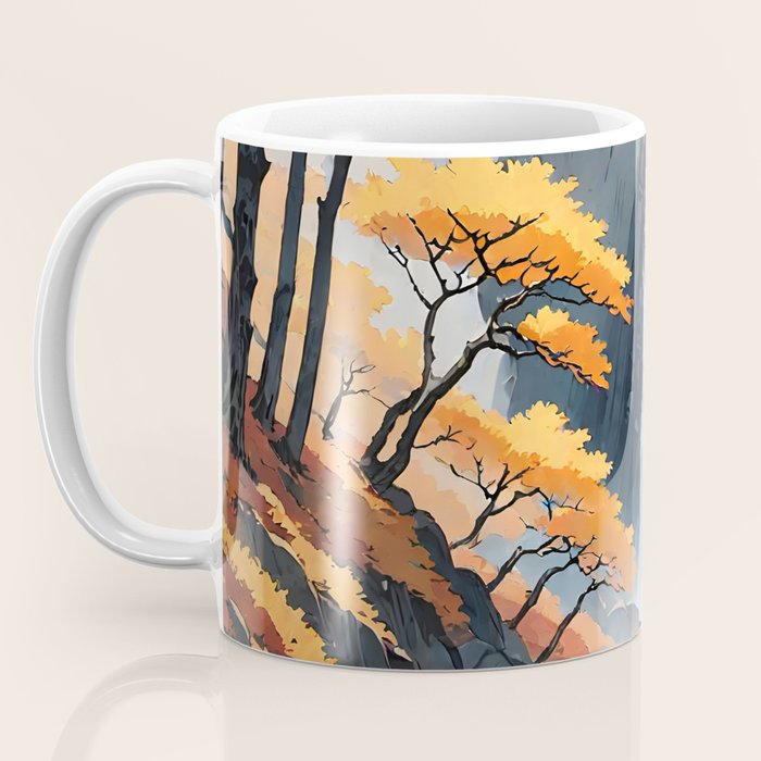 Autumn Falls - A Contemporary Ukiyo-e Nature Landscape Coffee Mug Gallery Image 3