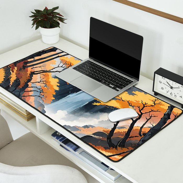 Autumn Falls - A Contemporary Ukiyo-e Nature Landscape Desk Mat Gallery Image 2