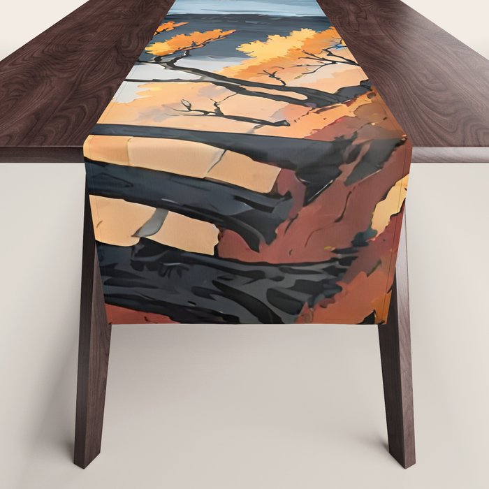 Autumn Falls - A Contemporary Ukiyo-e Nature Landscape Table Runner Gallery Image 1