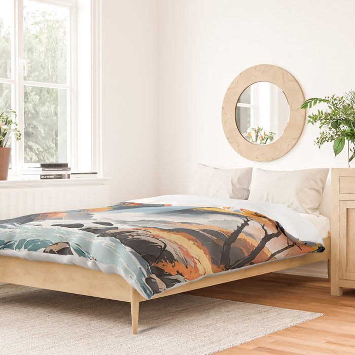 Autumn Falls - A Contemporary Ukiyo-e Nature Landscape Duvet Cover Gallery Image 2