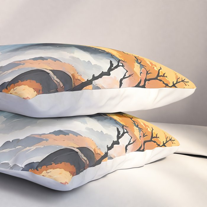 Autumn Falls - A Contemporary Ukiyo-e Nature Landscape Pillow Sham Gallery Image 3