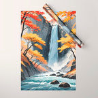 Autumn Falls - A Contemporary Ukiyo-e Nature Landscape Wrapping Paper Gallery Image 1