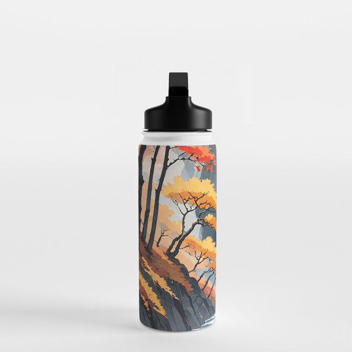Autumn Falls - A Contemporary Ukiyo-e Nature Landscape Water Bottle Gallery Image 3