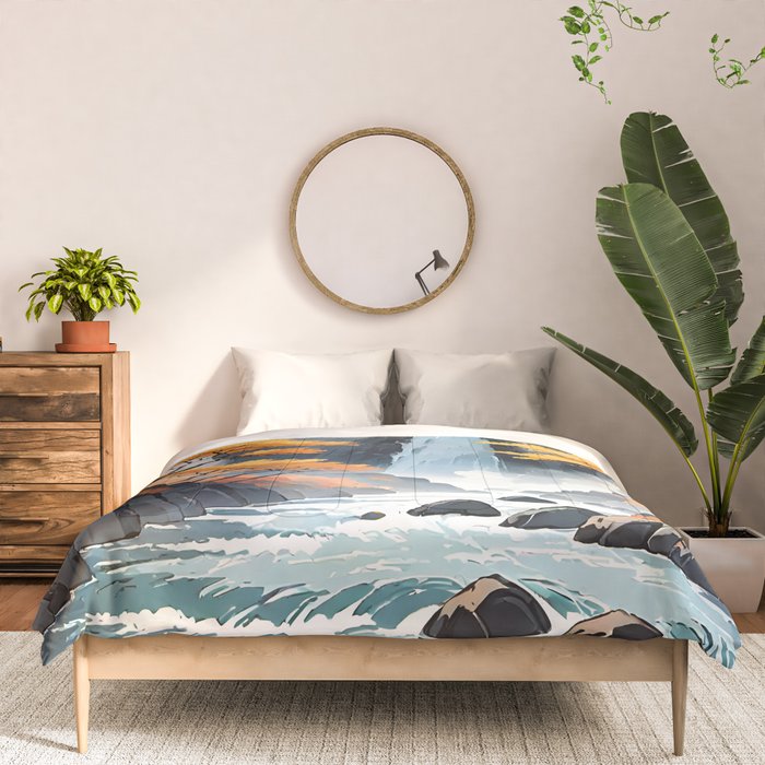 Autumn Falls - A Contemporary Ukiyo-e Nature Landscape Comforter Gallery Image 3