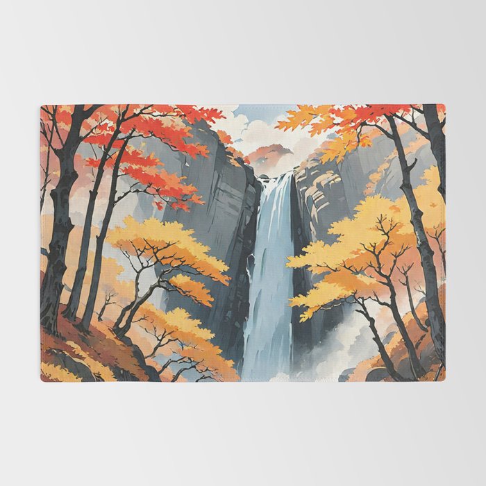 Autumn Falls - A Contemporary Ukiyo-e Nature Landscape Rug Gallery Image 2