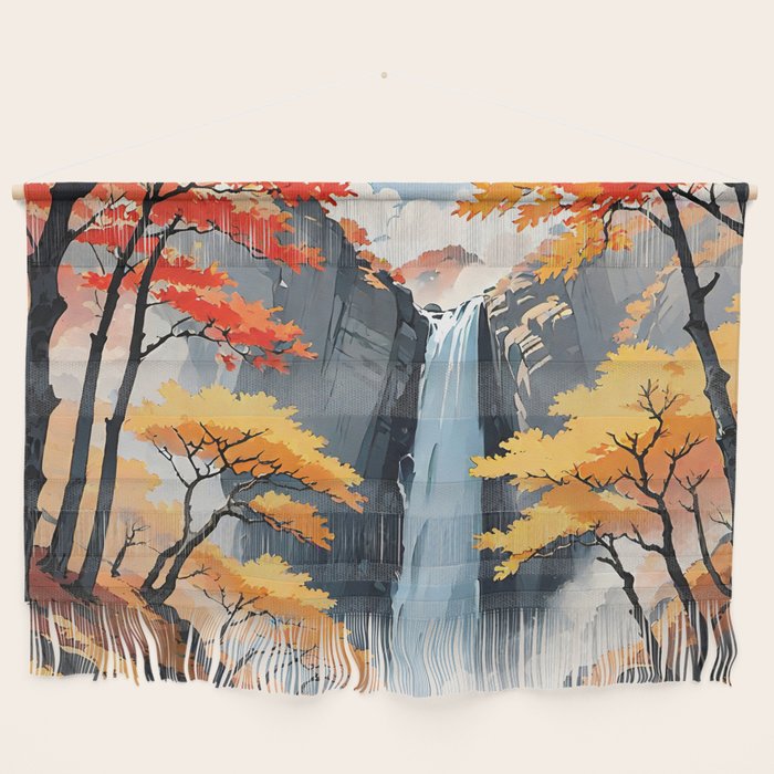 Autumn Falls - A Contemporary Ukiyo-e Nature Landscape Wall Hanging Gallery Image 1