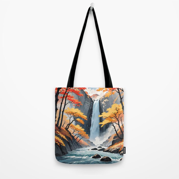 Autumn Falls - A Contemporary Ukiyo-e Nature Landscape Tote Bag Gallery Image 2