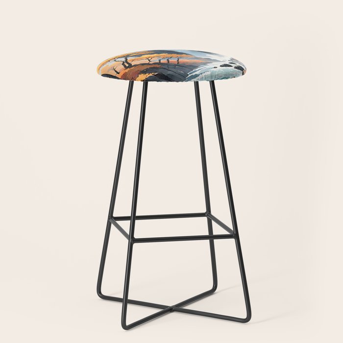 Autumn Falls - A Contemporary Ukiyo-e Nature Landscape Stool Gallery Image 1
