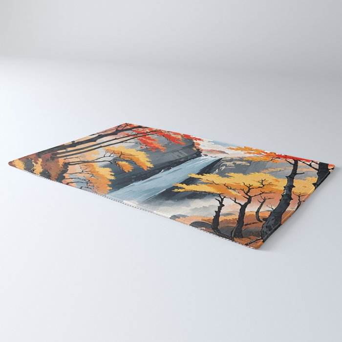 Autumn Falls - A Contemporary Ukiyo-e Nature Landscape Rug Gallery Image 3