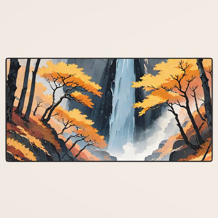 Autumn Falls - A Contemporary Ukiyo-e Nature Landscape Desk Mat Gallery Image 3