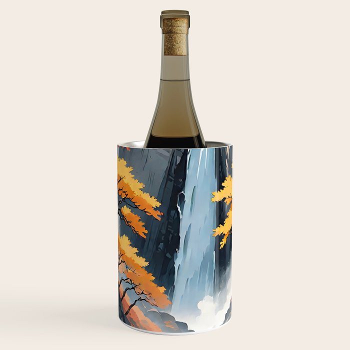 Autumn Falls - A Contemporary Ukiyo-e Nature Landscape Wine Chiller Gallery Image 1