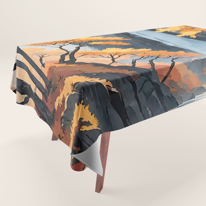 Autumn Falls - A Contemporary Ukiyo-e Nature Landscape Tablecloth Gallery Image 1