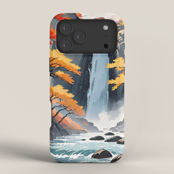 Autumn Falls - A Contemporary Ukiyo-e Nature Landscape iPhone Case Gallery Image 4