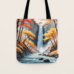 Autumn Falls - A Contemporary Ukiyo-e Nature Landscape Tote Bag Gallery Image 1