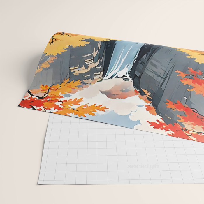 Autumn Falls - A Contemporary Ukiyo-e Nature Landscape Wrapping Paper Gallery Image 2