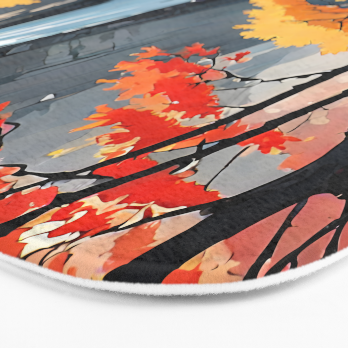 Autumn Falls - A Contemporary Ukiyo-e Nature Landscape Bath Mat Gallery Image 3