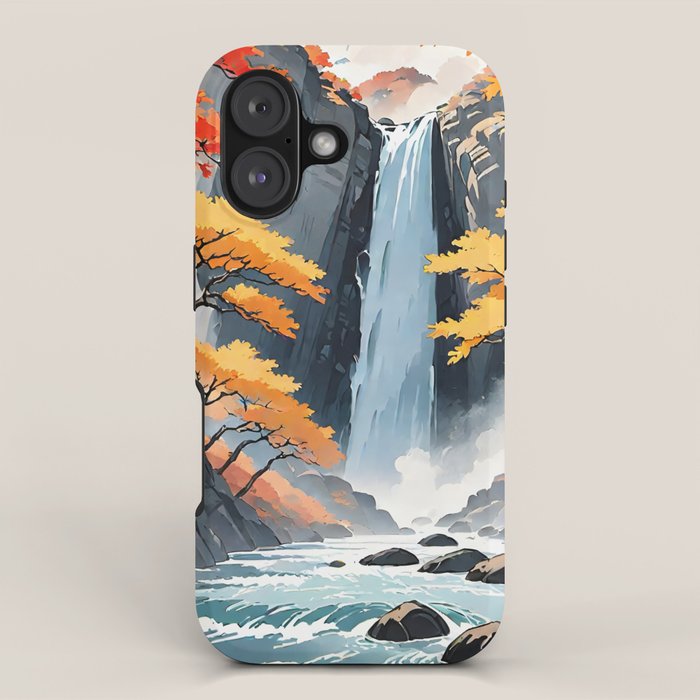 Autumn Falls - A Contemporary Ukiyo-e Nature Landscape iPhone Case Gallery Image 1